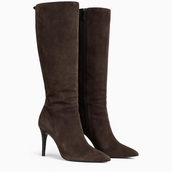 Yves Saint Laurent YSL Classic Coffee Brown Suede Knee-High Boots